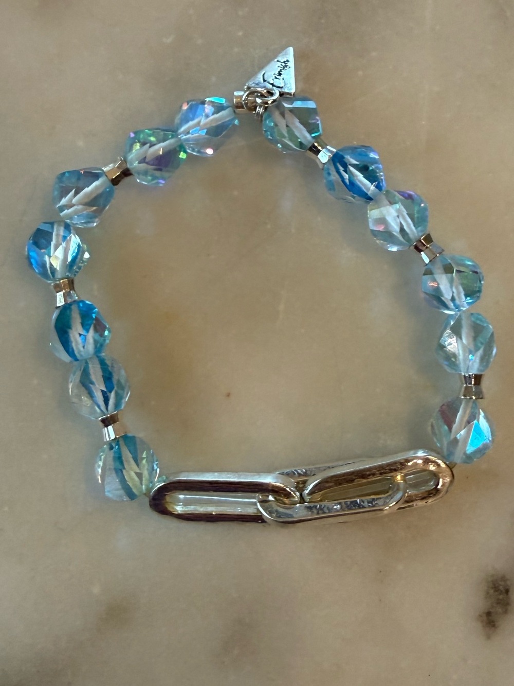 Erimish Blue Faceted Bead Bracelet with Silver Links New